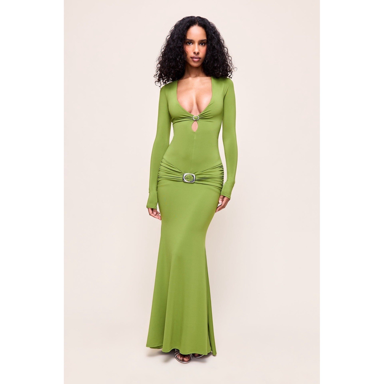 Nwt Danielle Guizio Liora Long Sleeve Dress In Green Gem Xs